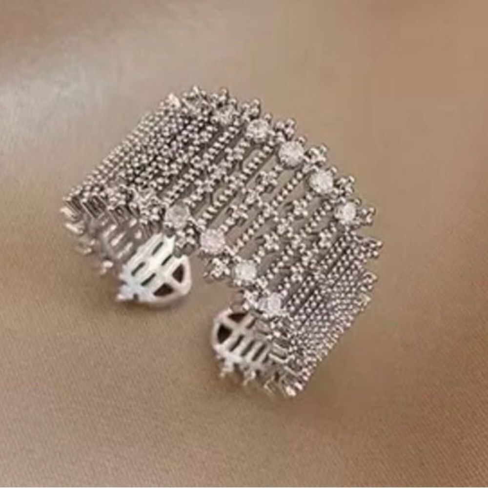 MESH INLAID ZIRCON FASHION RING, ADJUSTABLE‎
